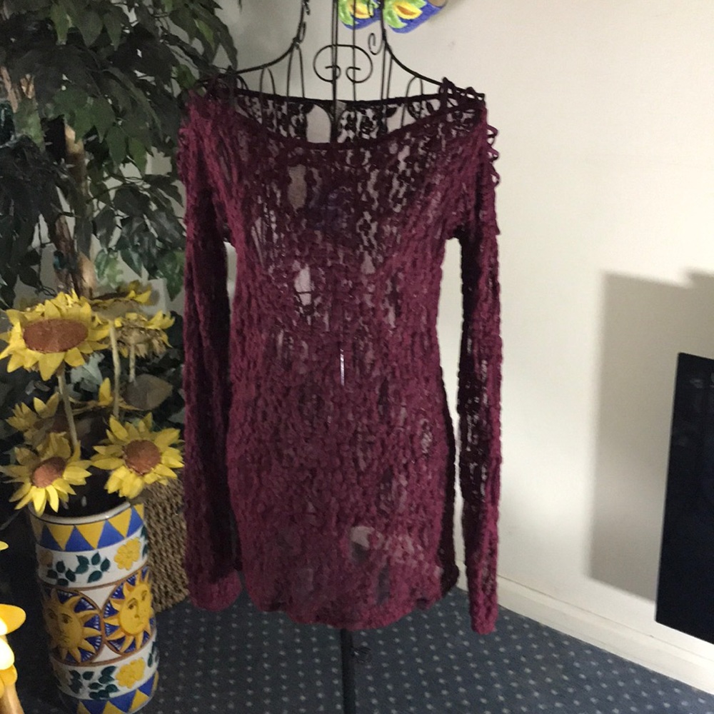 FREE PEOPLE LACE SHEER SHIRT LARGE NWT